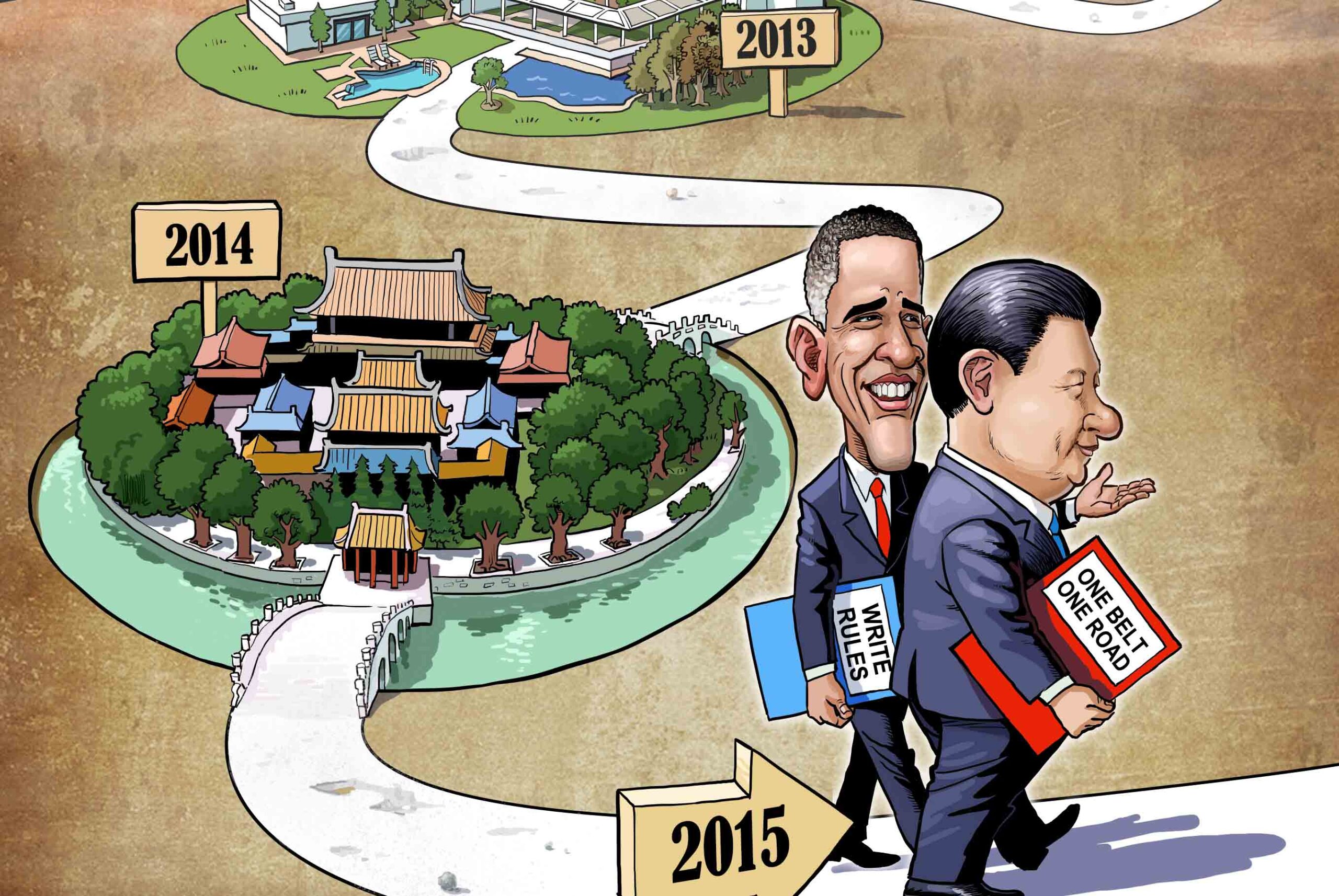 کاریکاتور اوباما در روابط با چین