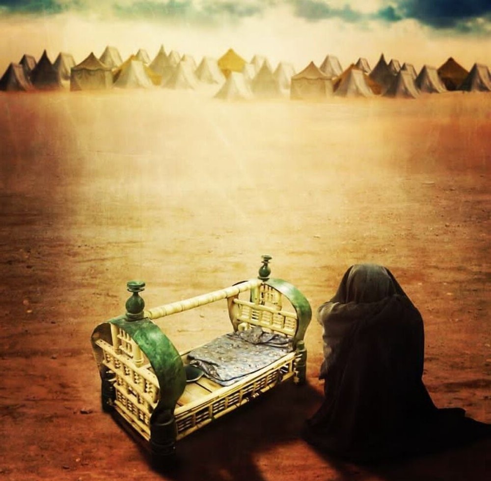 عکس حضرت رباب در کنار گهواره علی اصغر