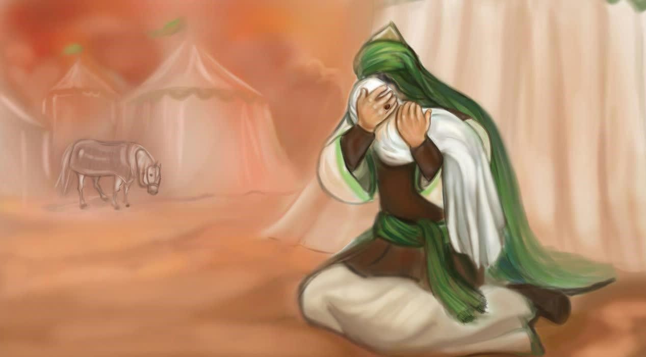 نقاشی امام حسین در زمان وداع با علی اصغر