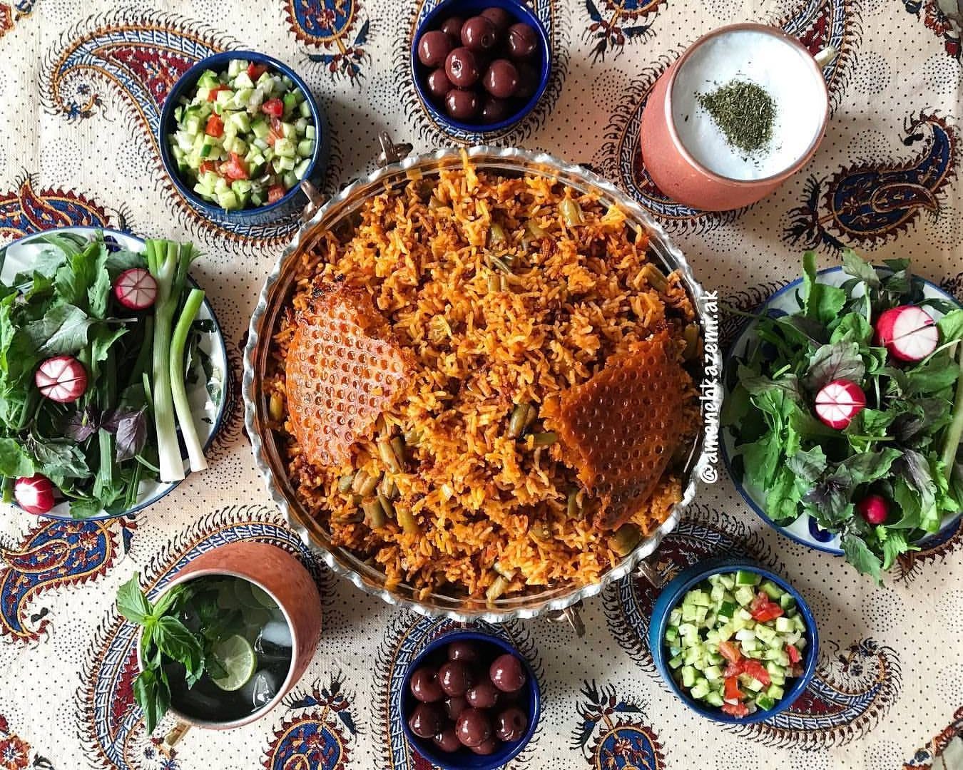 لوبیا پلو با گوشت شیرازی