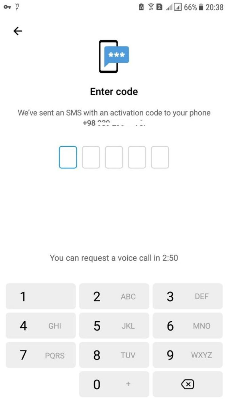 دریافت کد از طریق تماس تلگرامی 
