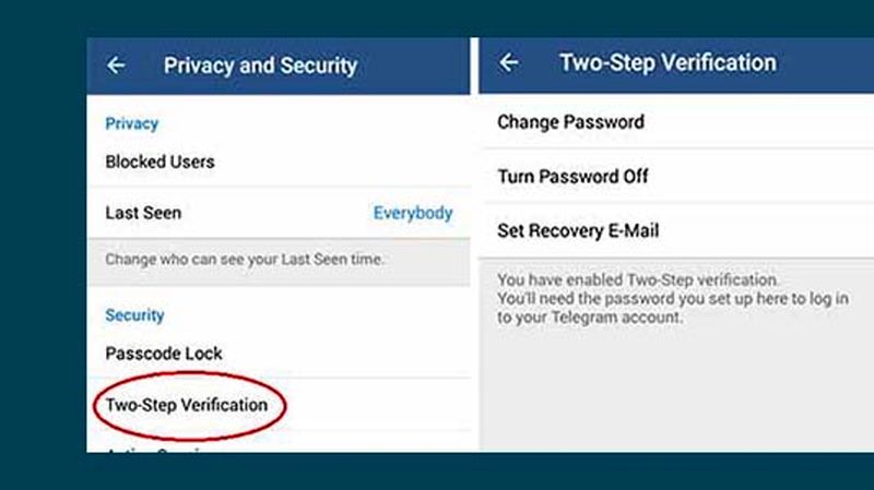 تنظیمات دو مرحله ای مرحله دوم دریافت کد تلگرام 