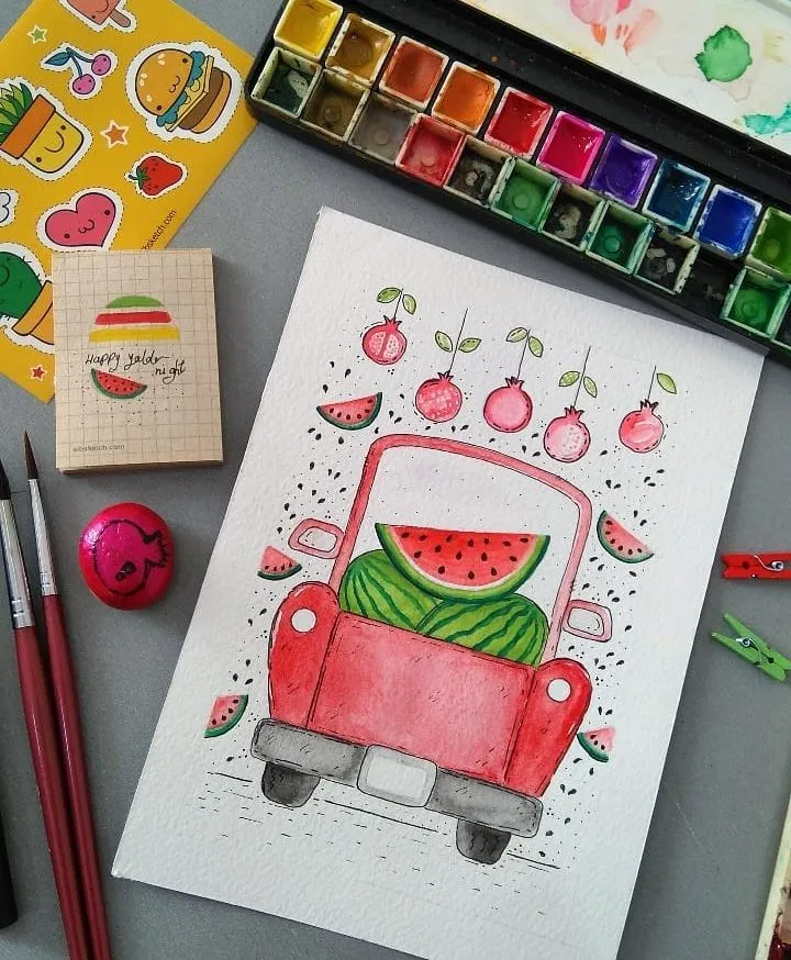 نقاشی شب یلدا برای مدرسه