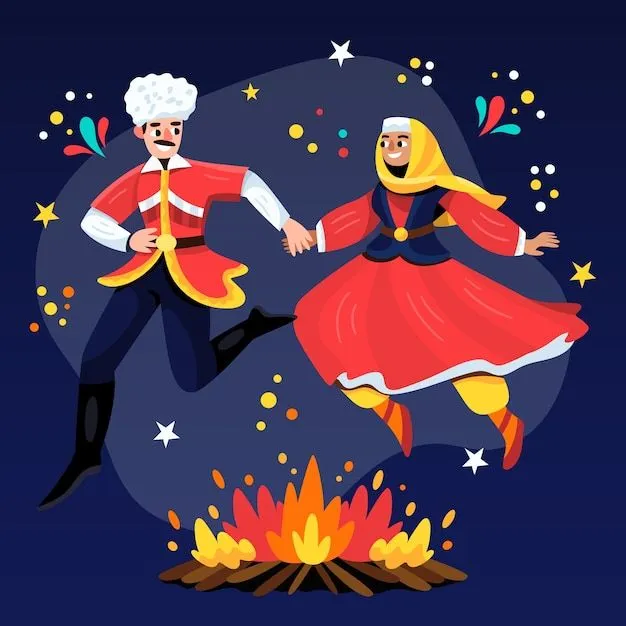 نقاشی چهارشنبه سوری- زن و مرد در کنار آتش
