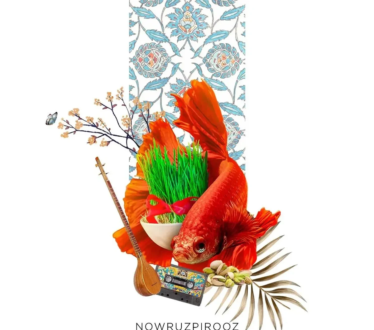 تصویر ماهی و سبزه در تصویر برای تبریک عید نوروز