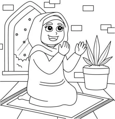 نقاشی ماه رمضان کلاس دوم- دختری در حال نماز خواندن