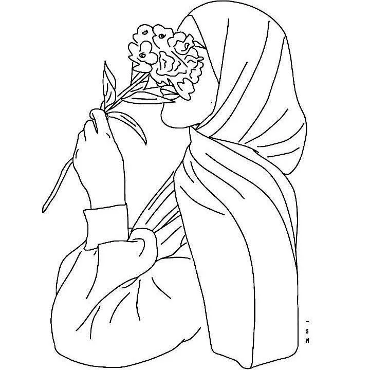 نقاشی روز دختر با حجاب و گل
