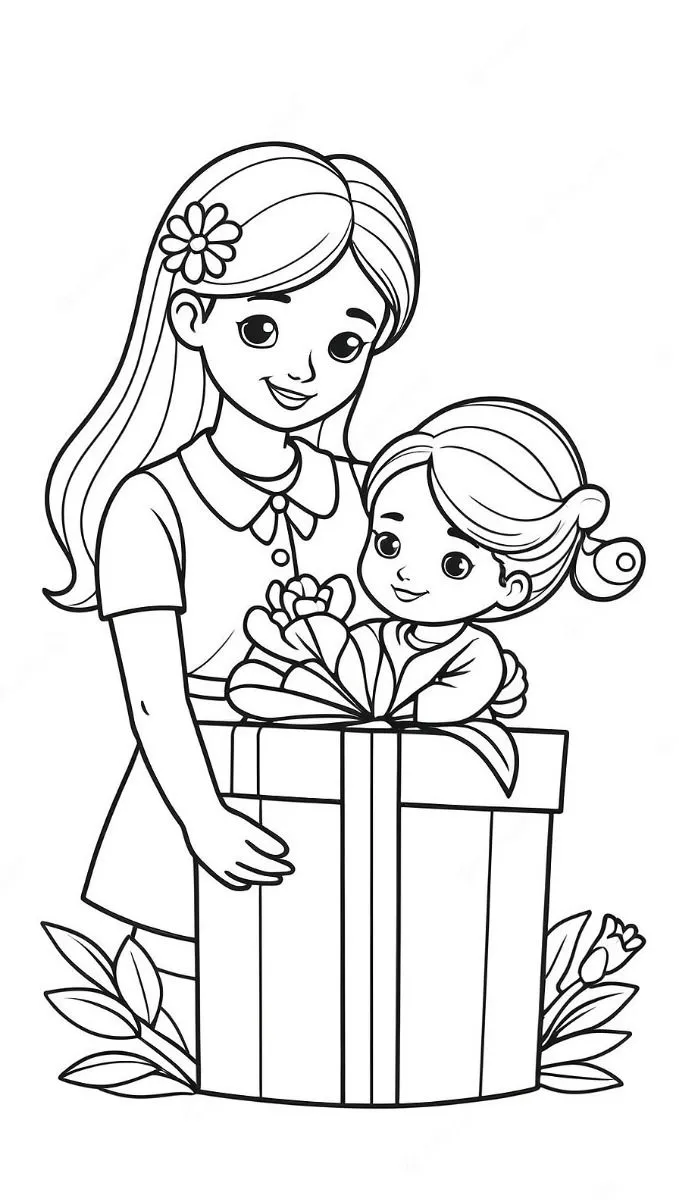 نقاشی روز دختر برای رنگ آمیزی 