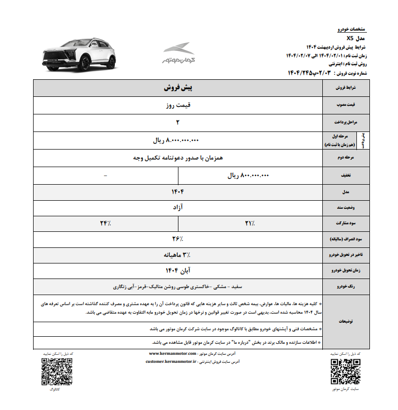 شرایط فروش مدل x5