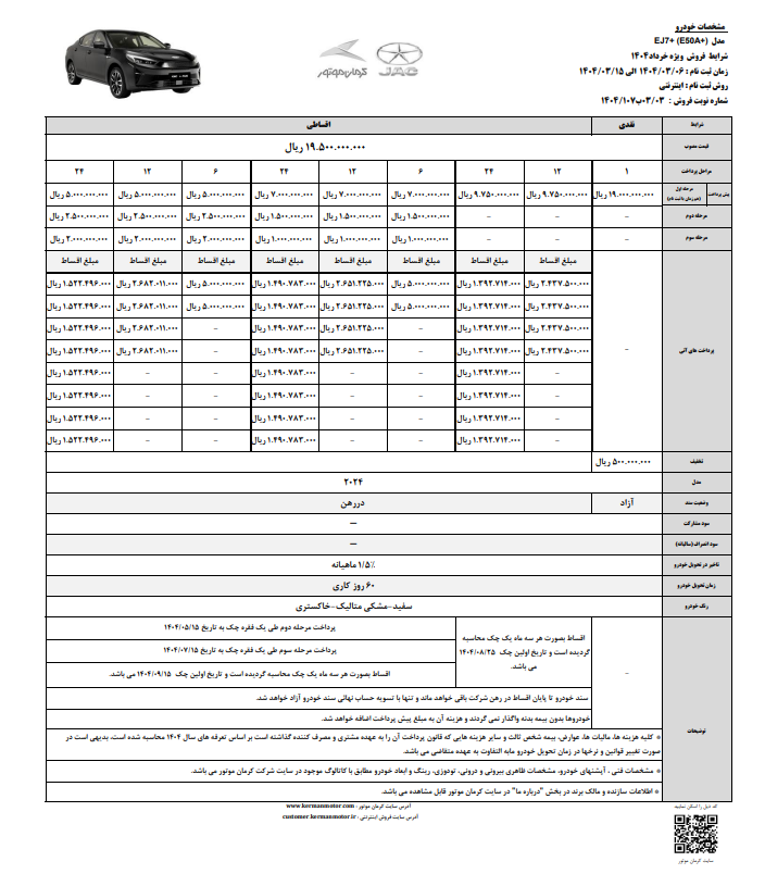 آغاز فروش KMC EJ7 PLUS ویژه خرداد 1404