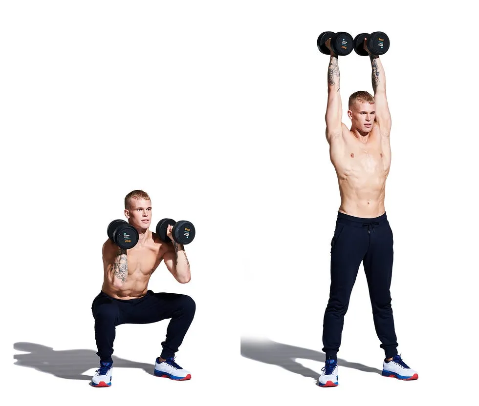 دمبل تراستر (Dumbbell Thruster)