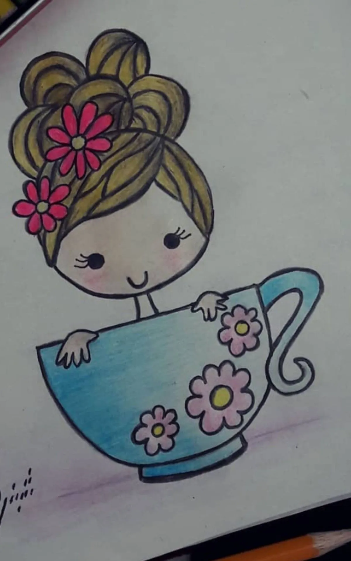 نقاشی دخترانه با مداد سیاه