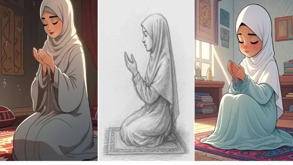 نقاشی دختر در حال نماز خواندن