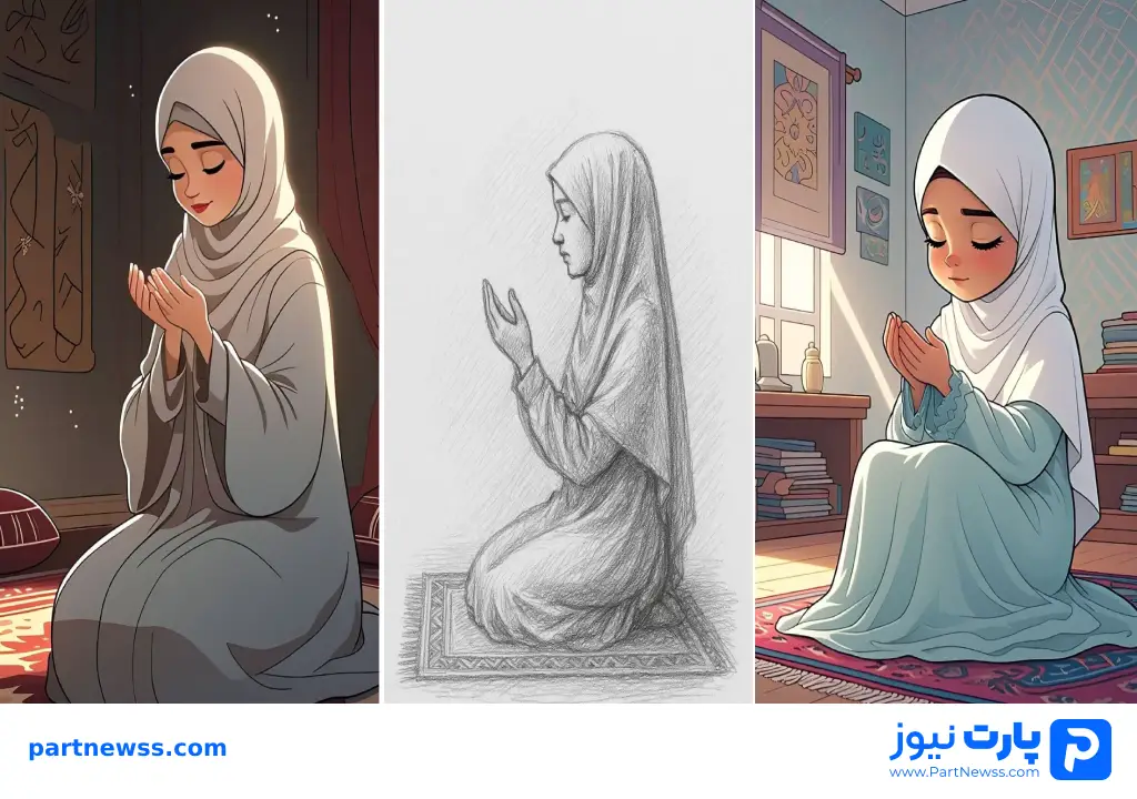 نقاشی دختر در حال نماز خواندن