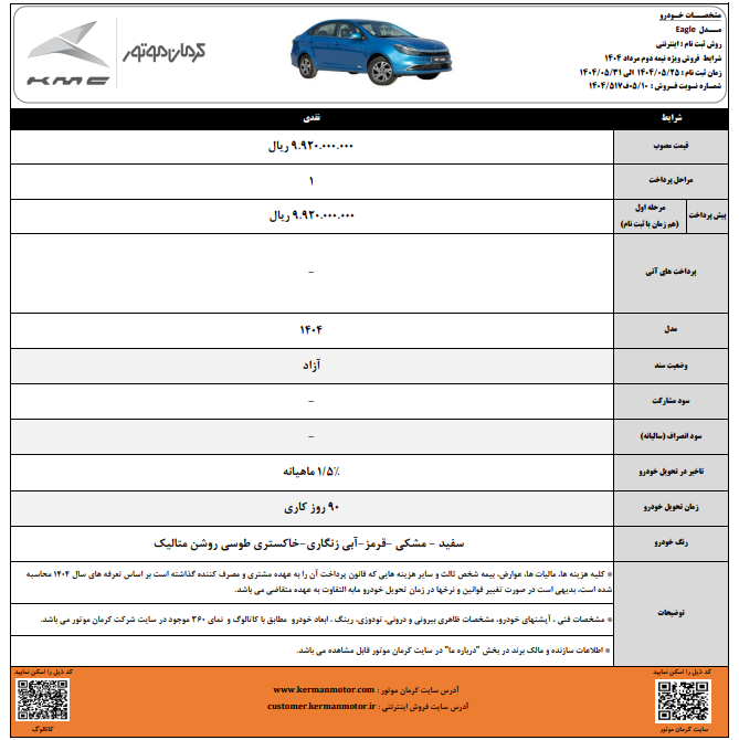مشخصات فروش ایگل