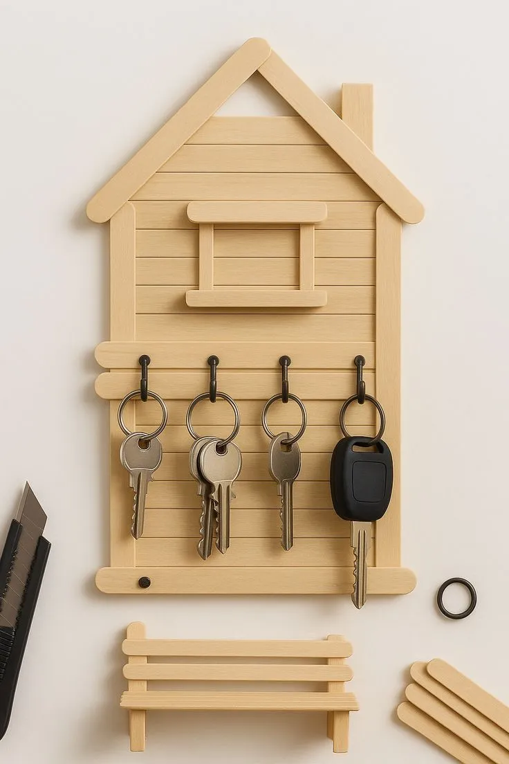 کاردستی با چوب بستنی کم و جا کلیدی ایده جذاب کاردستی با چوب بستنی دورریختنی ساده و زیبا برای کودکان و بزرگسالان