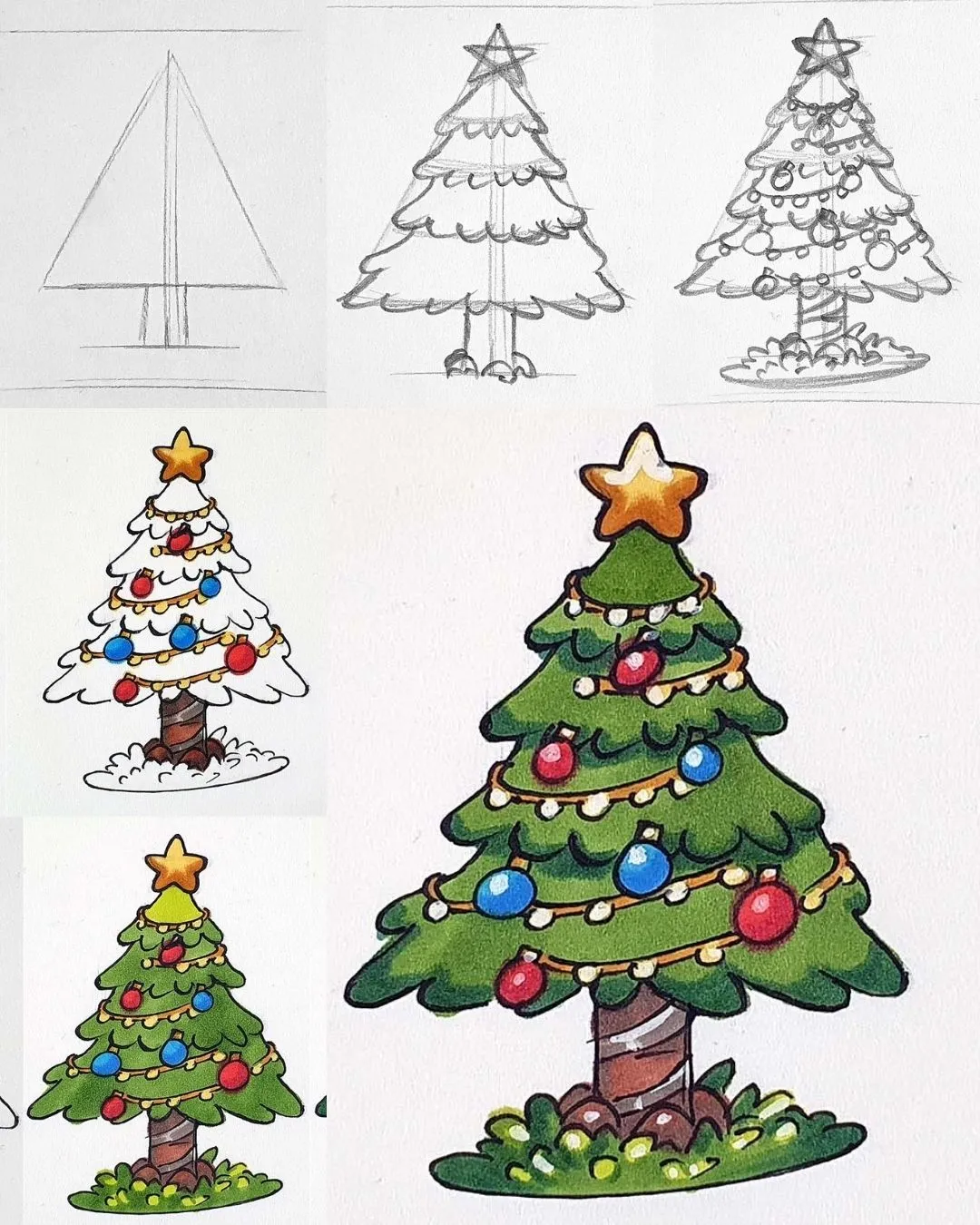 آموزش کشیدن درخت کریسمس فانتزی