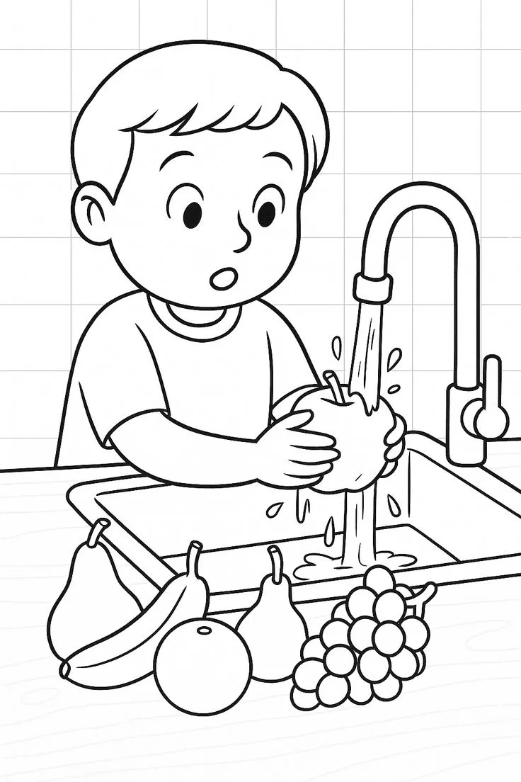 نقاشی کودکانه باز گذاشتن شیر آب