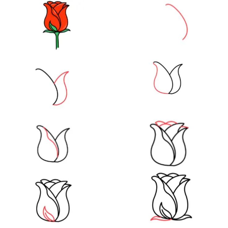 نقاشی گل رز قرمز آسان