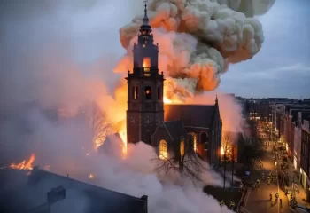کلیسای تاریخی در آمستردام در آتش سوخت