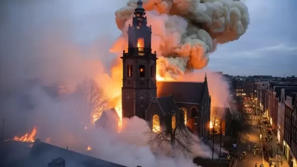 کلیسای تاریخی در آمستردام در آتش سوخت