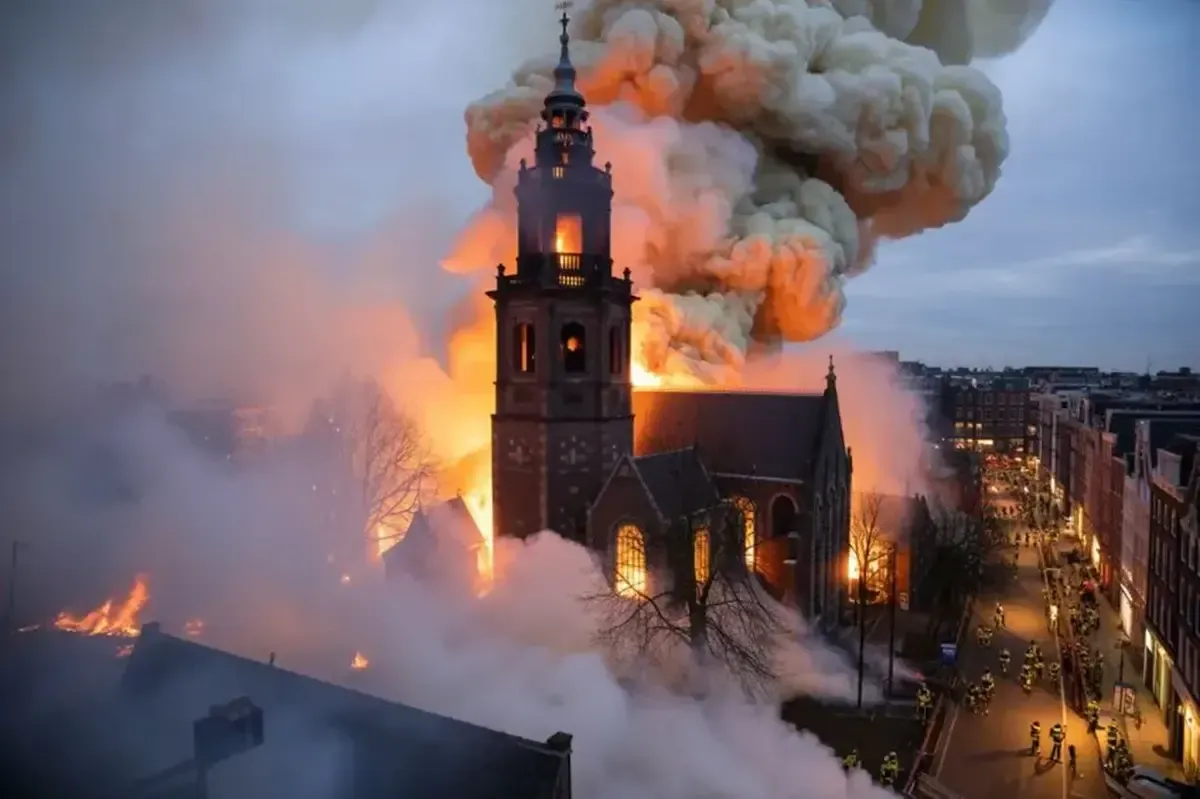 کلیسای تاریخی در آمستردام در آتش سوخت