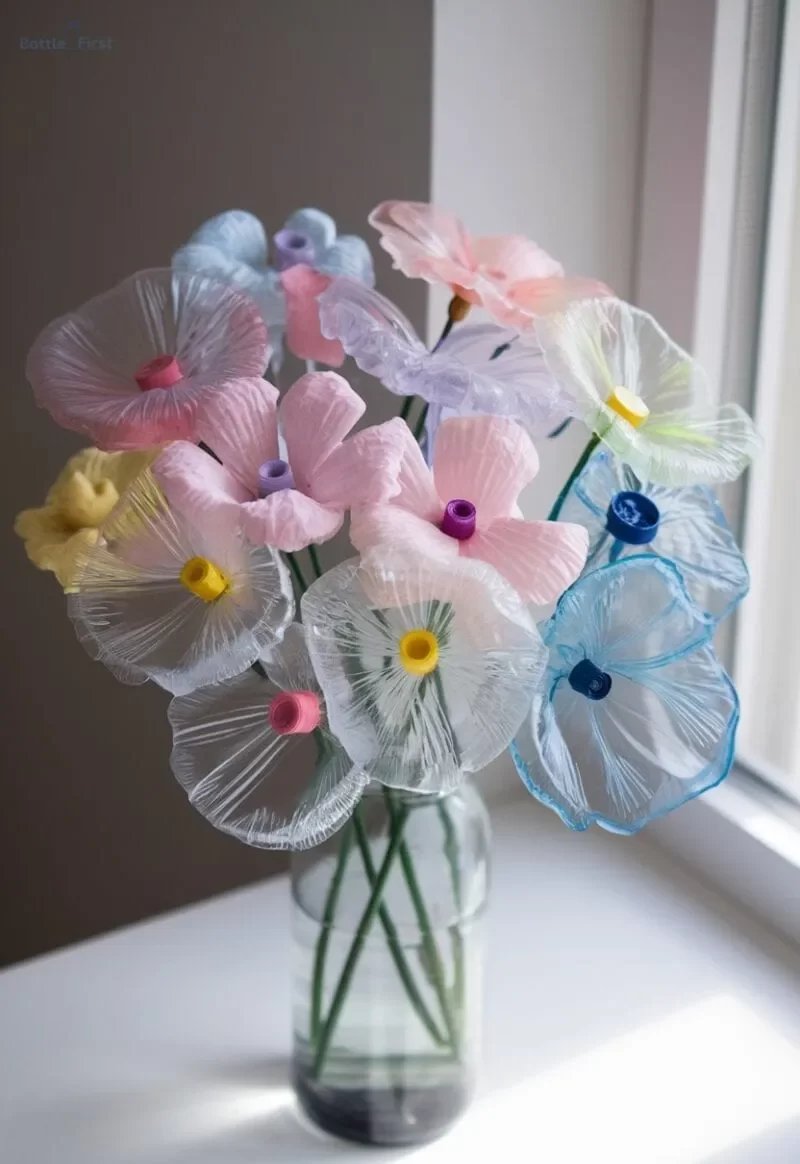 گل با بطری پلاستیکی