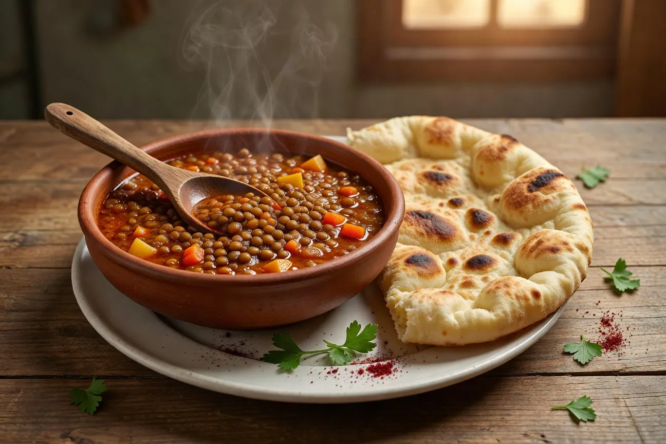 نان با خوراک عدس