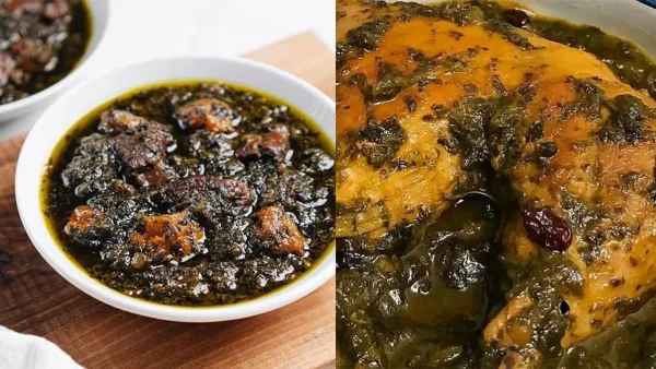 طرز تهیه خورشت آلو اسفناج با مرغ مجلسی و خوشمزه