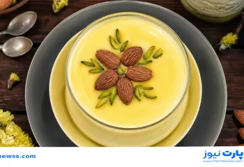 طرز تهیه مشکوفی زعفرانی دسر آزیتا ترکاشوند در شام ایرانی 