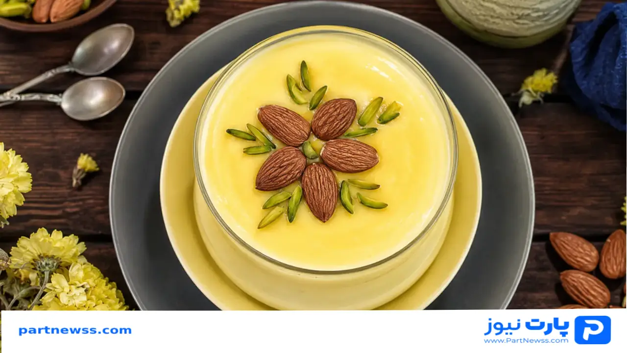 طرز تهیه مشکوفی زعفرانی دسر آزیتا ترکاشوند در شام ایرانی 
