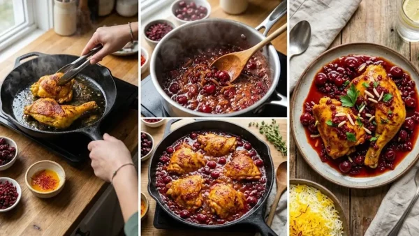 طرز تهیه مرغ آلبالویی با زرشک به روش مجلسی؛ راز خوشمزگی سس آلبالو