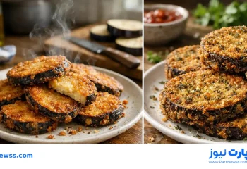 طرز تهیه بادمجان سوخاری ساناز سانیا با ماست، پنیر پیتزا، بدون فر و تخم مرغ