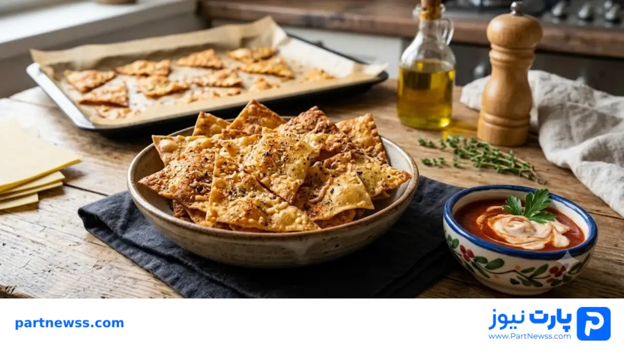طرز تهیه چیپس لازانیایی ترد و لذیذ با ورق لازانیا