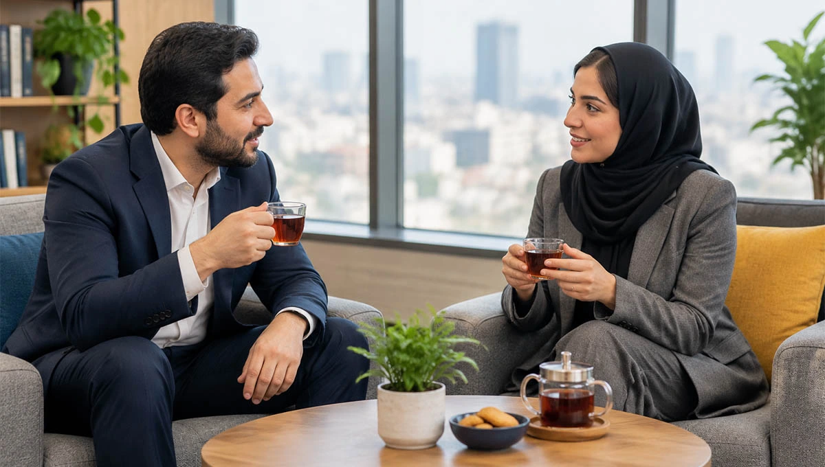 جلسه دو شریک تجاری در محیط شرکت