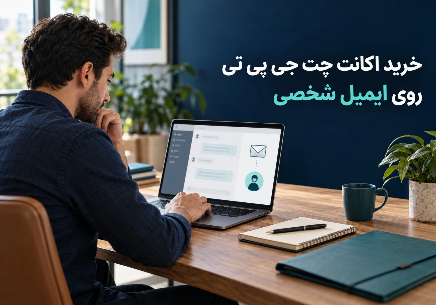 کاربر در حال بررسی فعالسازی اشتراک چت جی پی تی روی ایمیل شخصی خود